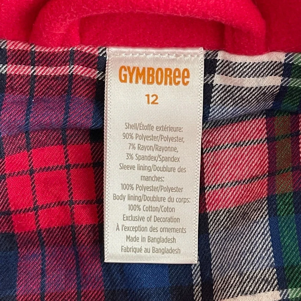 Gymboree Girl's Red Double Breasted Bow Fleece Holiday Warm Pea Coat Size 12